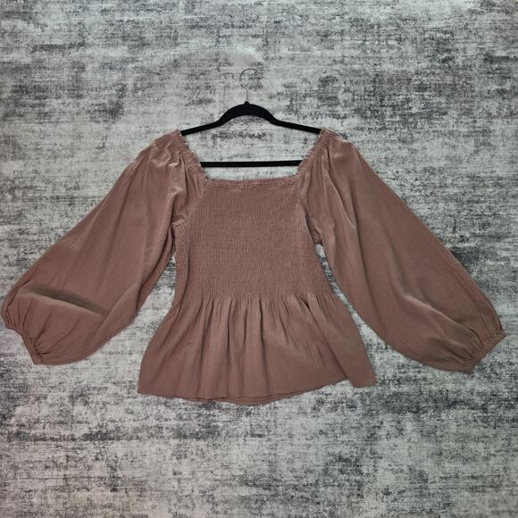 Madewell Top Womens Medium Blush Long Sleeve Square Neck Peasant Blouse Boho - Picture 5 of 8